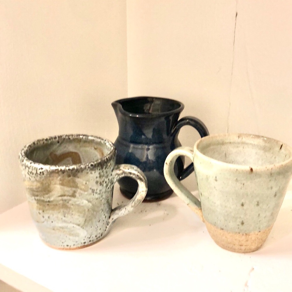 Set of Three Ceramic Mugs and Pitcher
